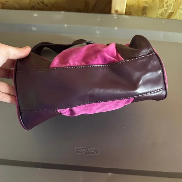 VTG Juicy Couture Pink/Burgundy Leather Suede Handbag - Picture 3 of 6